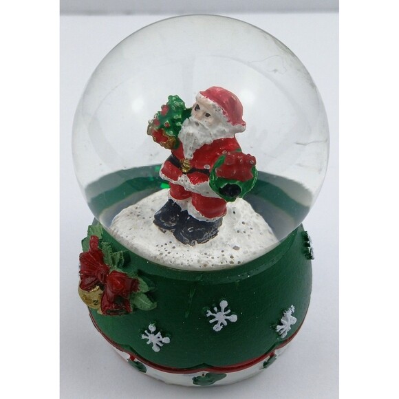 Mini Santa Claus Snowglobe Christmas Snow Globe Miniature Green White Waterglobe - Picture 6 of 16